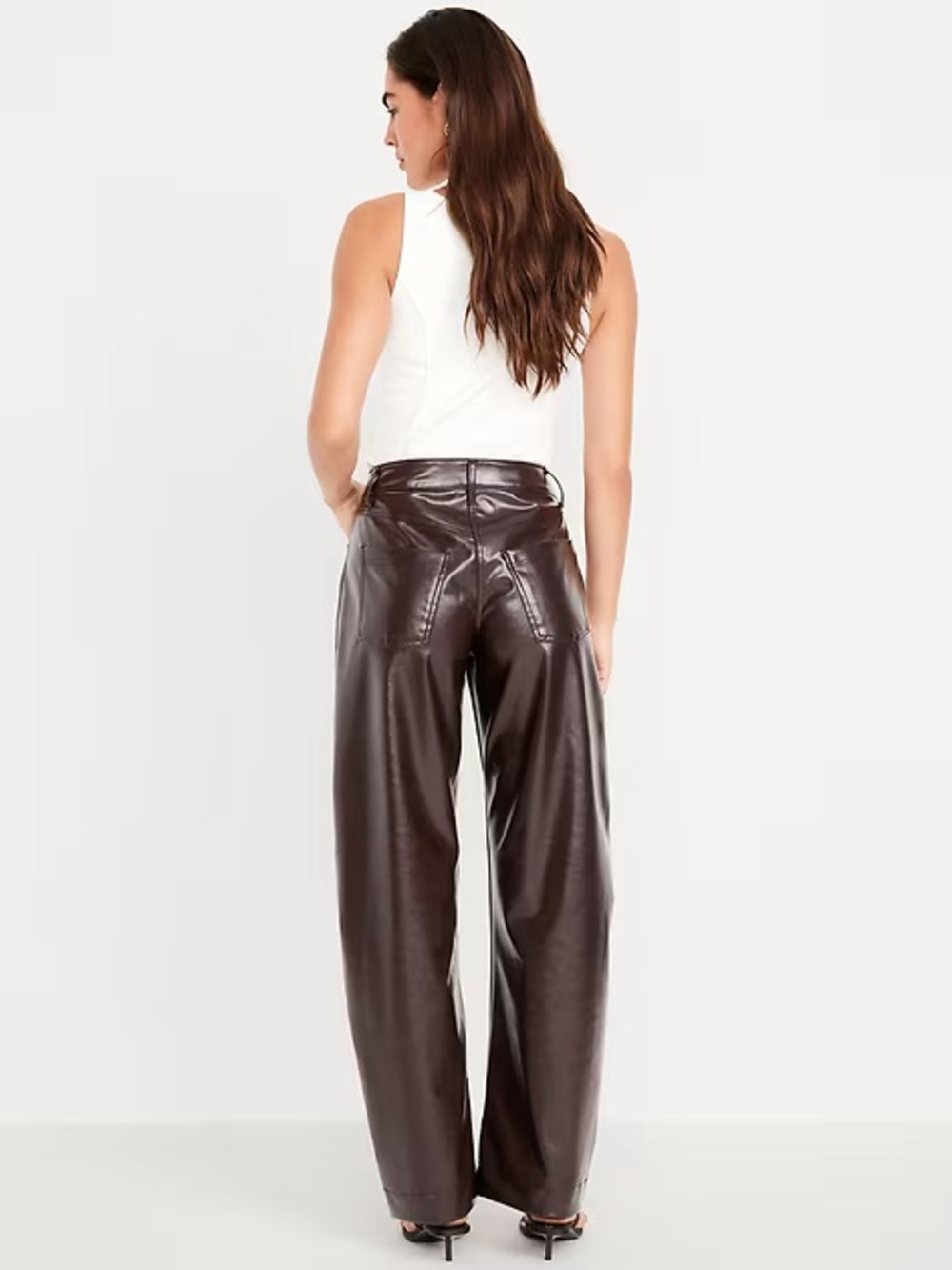 Old Navy Faux Leather Barrel Leg Pants in Dark Brown - Picture 6 of 7